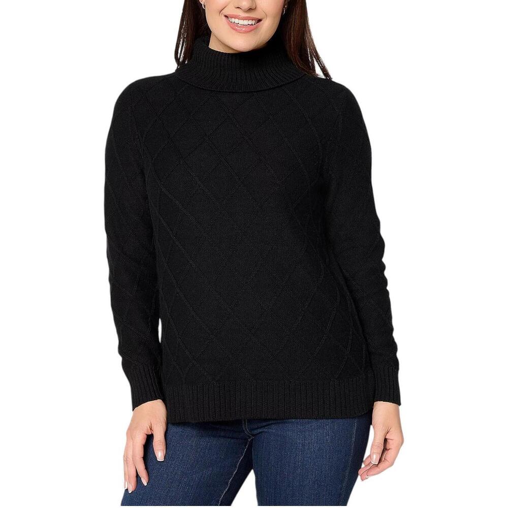 Joan Rivers Women's Diamond Cable Turtleneck Sweater Black - Regular